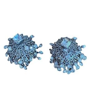 Vintage Clear Rhinestone Silver Tone Metal Claw Clip On Earrings